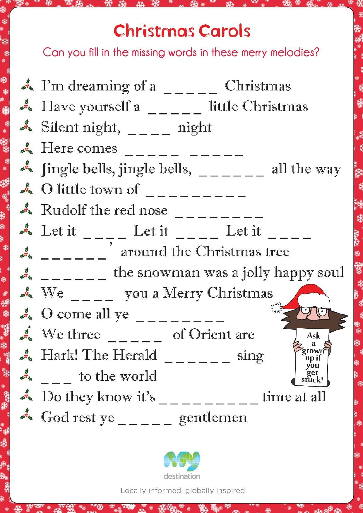 Christmas Carol Fill In The Blanks. Download This Puzzle For Free At - Christmas Song Scramble Free Printable