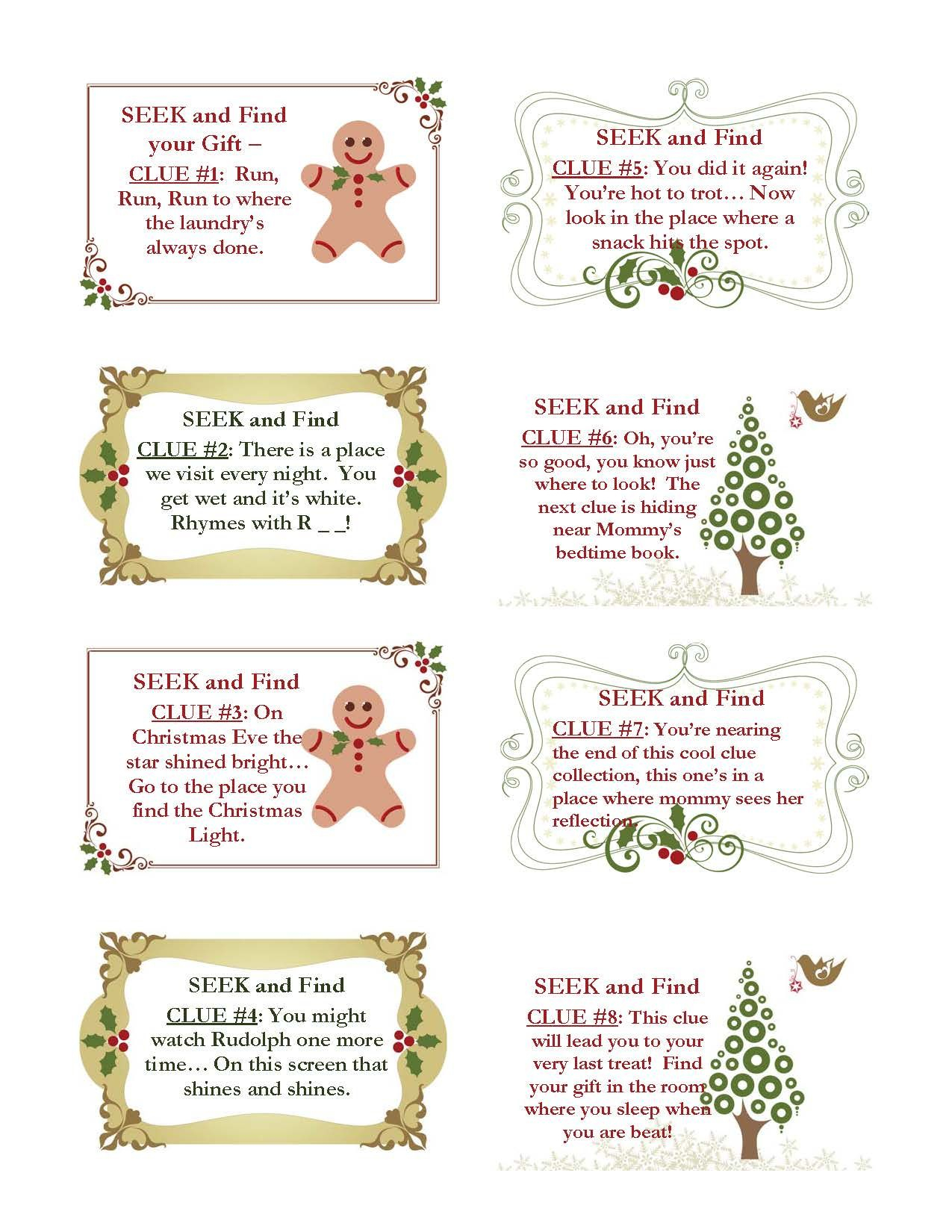 Christmas Scavenger Hunt Clues (For The Younger One)Some Good For - Free Printable Christmas Treasure Hunt Clues