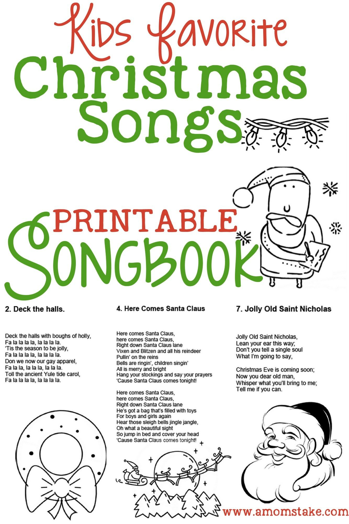 Christmas Songs For Kids – Free Printable Songbook! A Coloring Book - Free Printable Lyrics To Christmas Carols