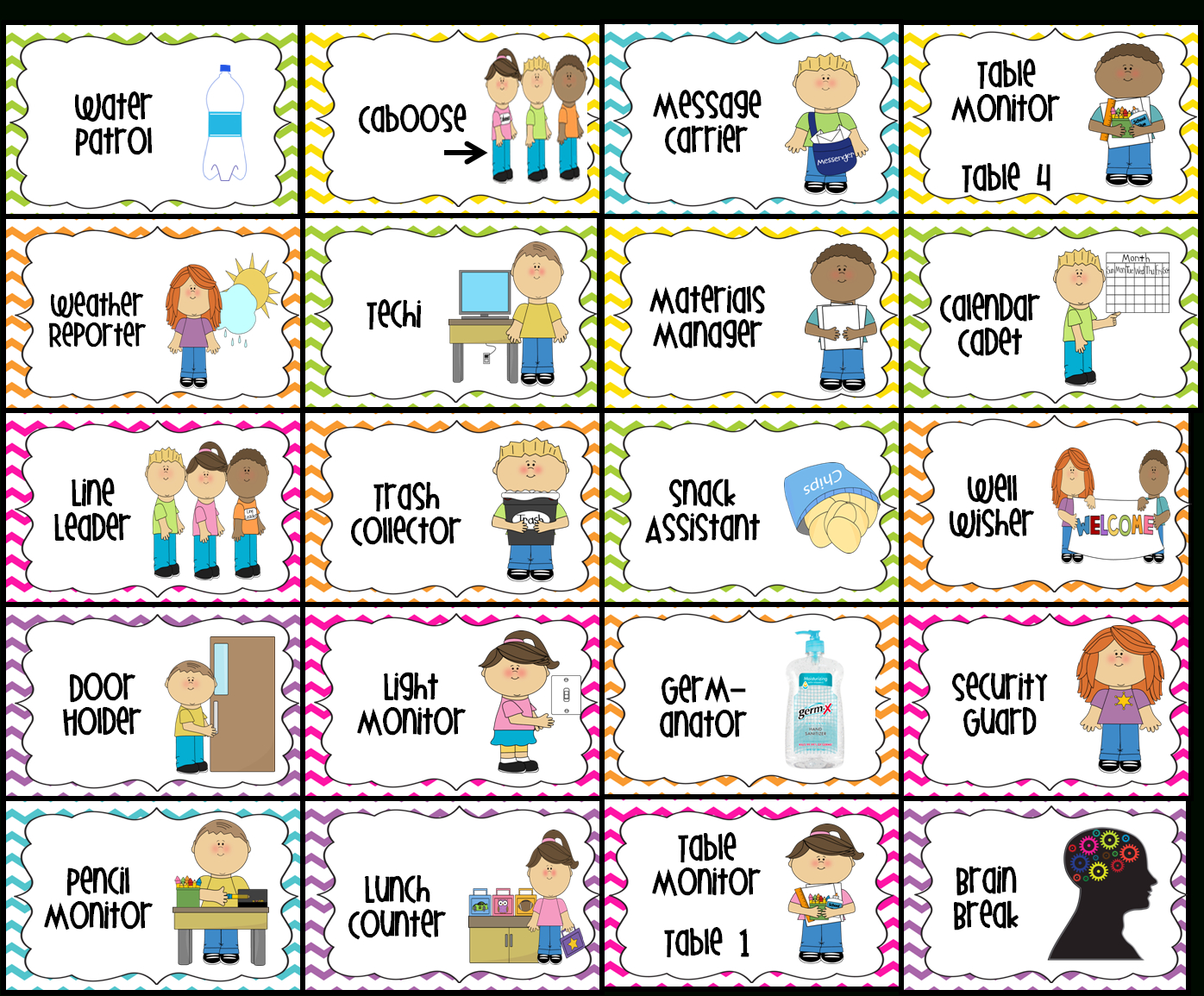 Classroom Jobs Printable | Water Patrol (2), Caboose, Message - Preschool Classroom Helper Labels Free Printable
