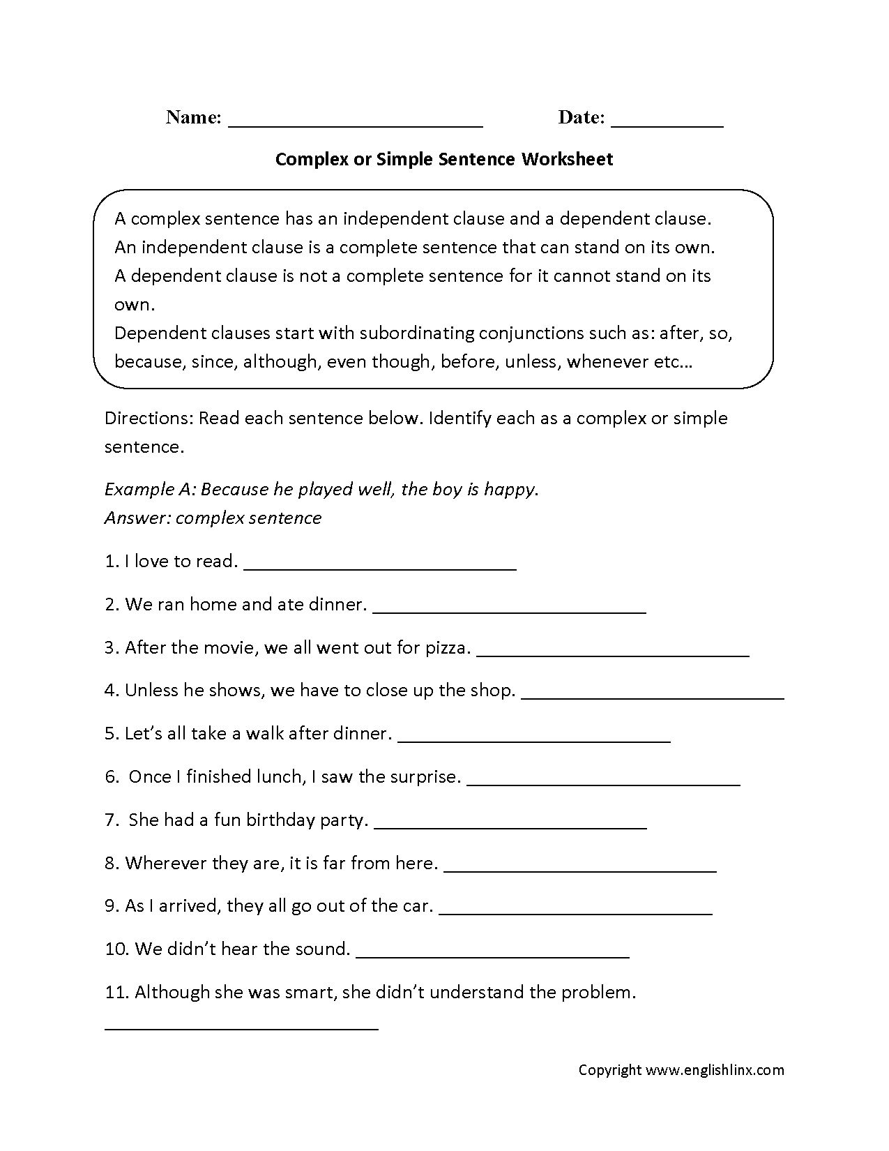Complex Or Simple Sentences Worksheet | Education | Pinterest - Free Printable Worksheets On Simple Compound And Complex Sentences