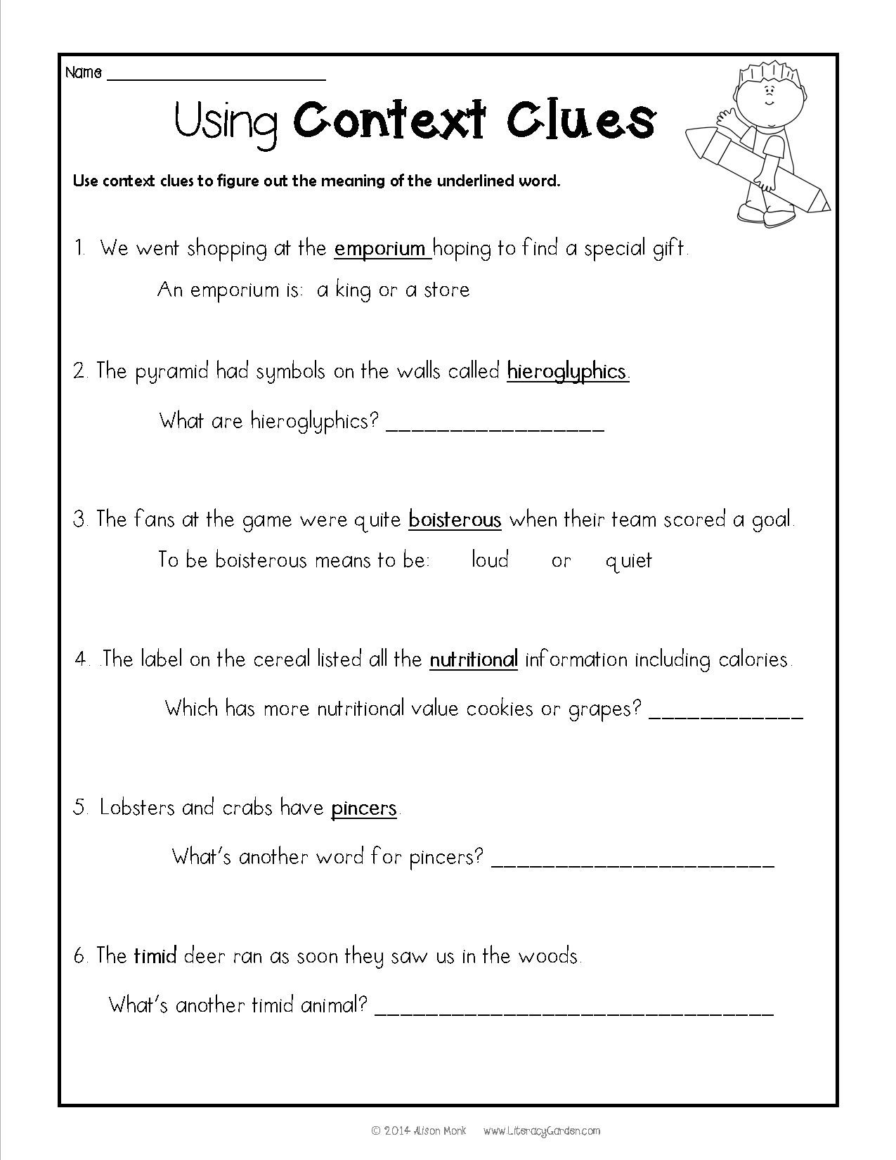 Context Clues Worksheets 5Th Grade To Download - Math Worksheet For Kids - Free Printable 5Th Grade Context Clues Worksheets