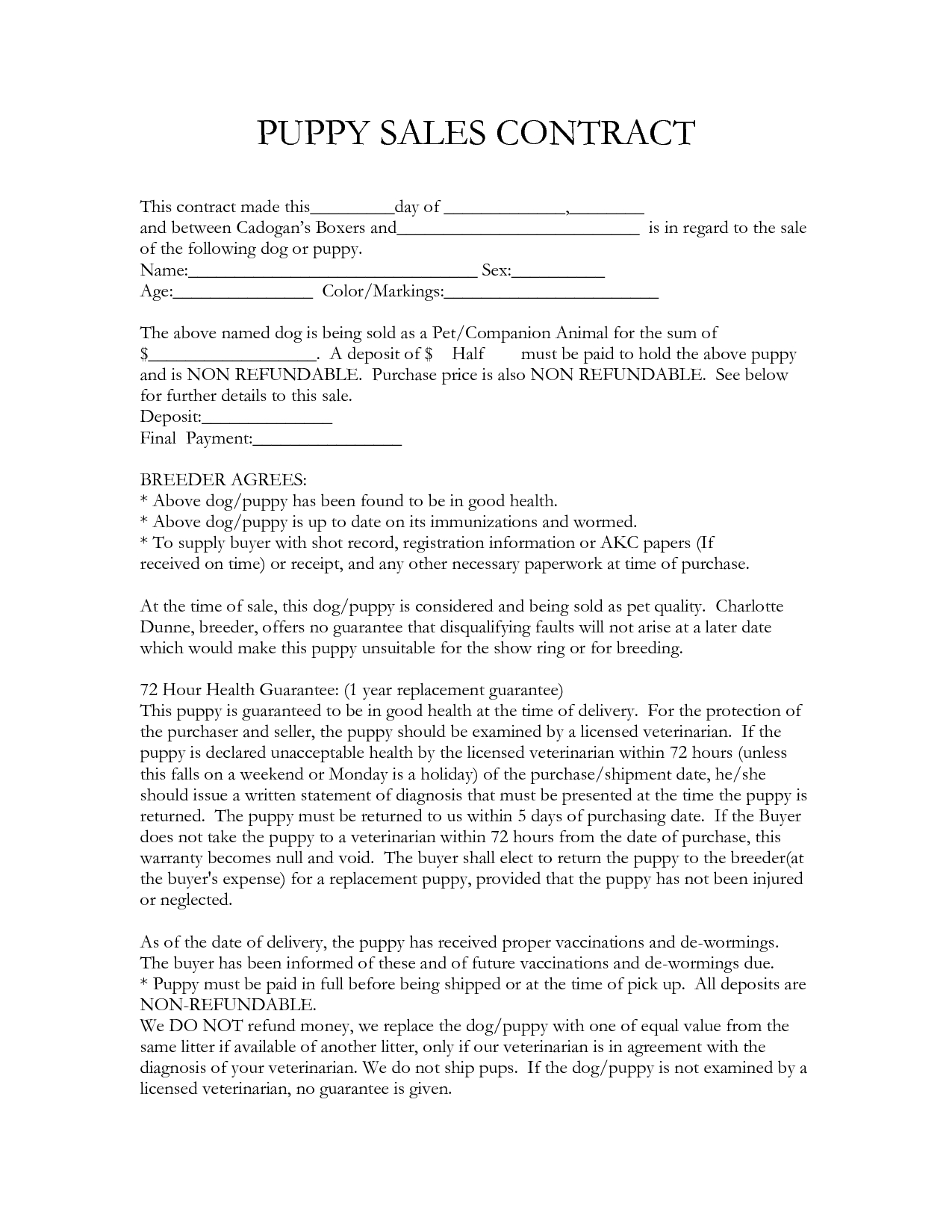 Contract Template | Free Microsoft Word Templates. Sale Contract - Free Printable Puppy Sales Contract