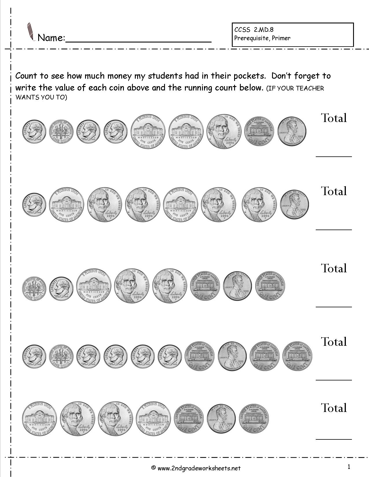 Counting Coins And Money Worksheets And Printouts - Free Printable Counting Money Worksheets For 2Nd Grade