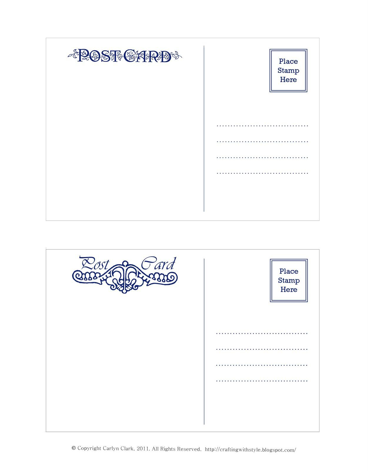 Crafting With Style: Free Postcard Templates | Postcards | Pinterest - Free Blank Printable Postcards