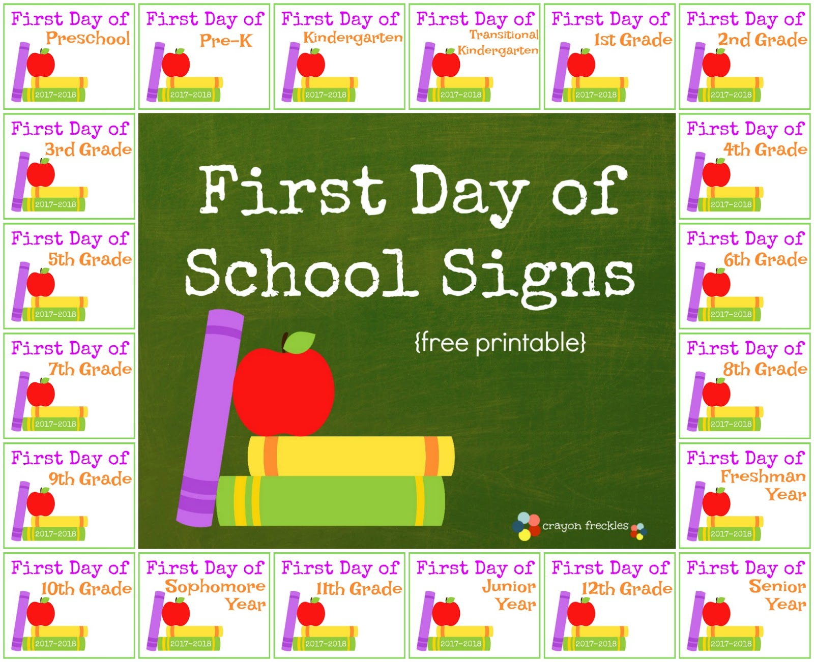 Crayon Freckles: First Day Of School Signs For Kids {Free Printable} - Free Printable First Day Of School Signs 2017