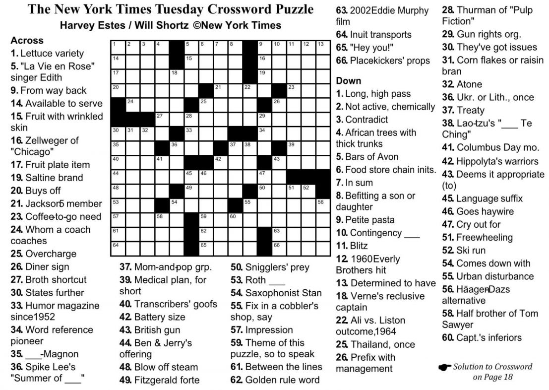 Free Printable Ny Times Crossword Puzzles