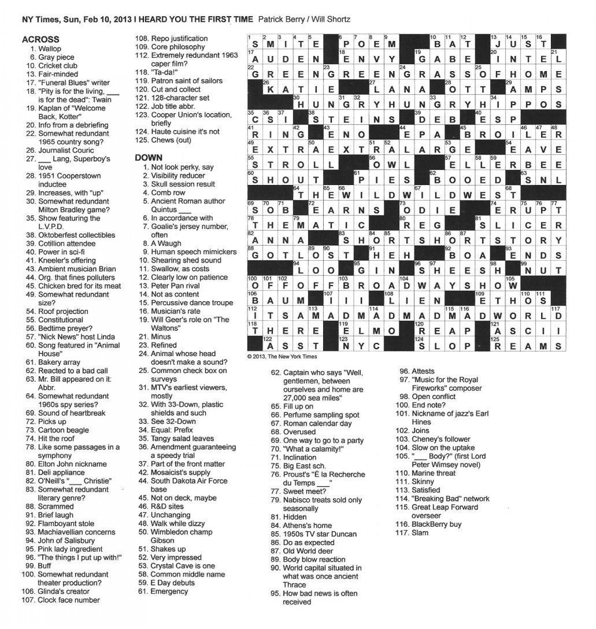 Free Printable Ny Times Crossword Puzzles