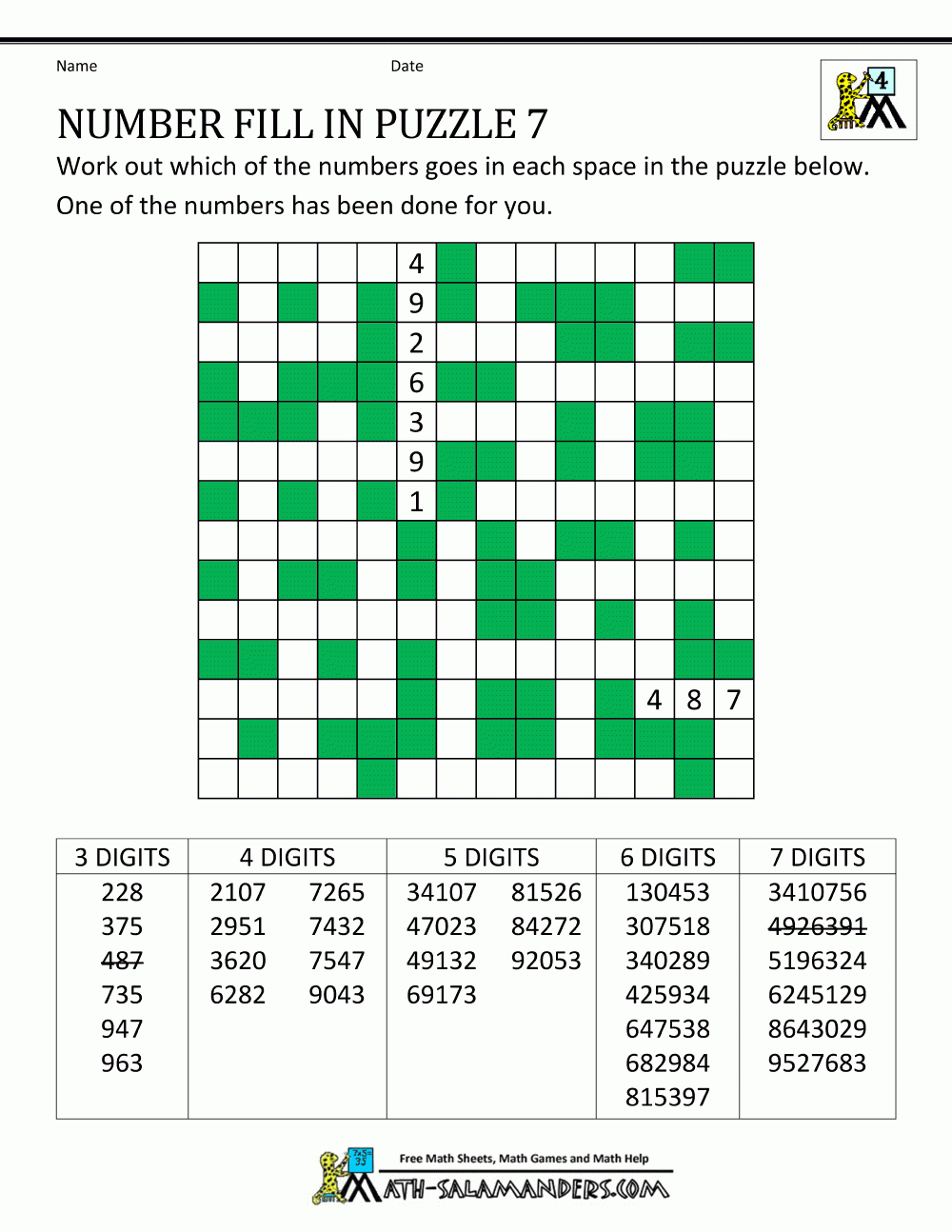 Crosswords Printable Math Puzzles Number Fill In Puzzle Crossword - Free Printable Math Puzzles
