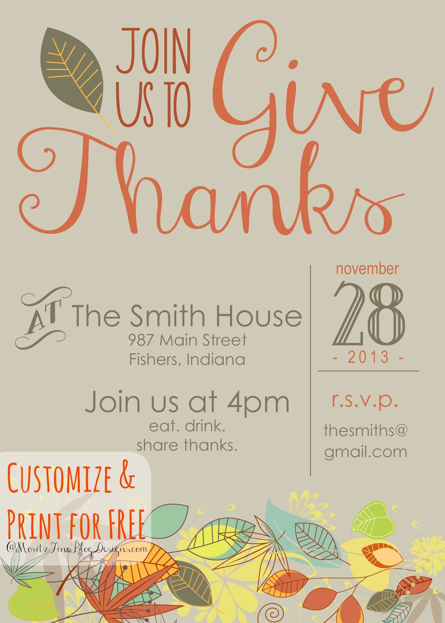 Customizable Thanksgiving Invitation | Recipe &amp;amp; Holiday Favorites - Free Printable Thanksgiving Invitation Templates