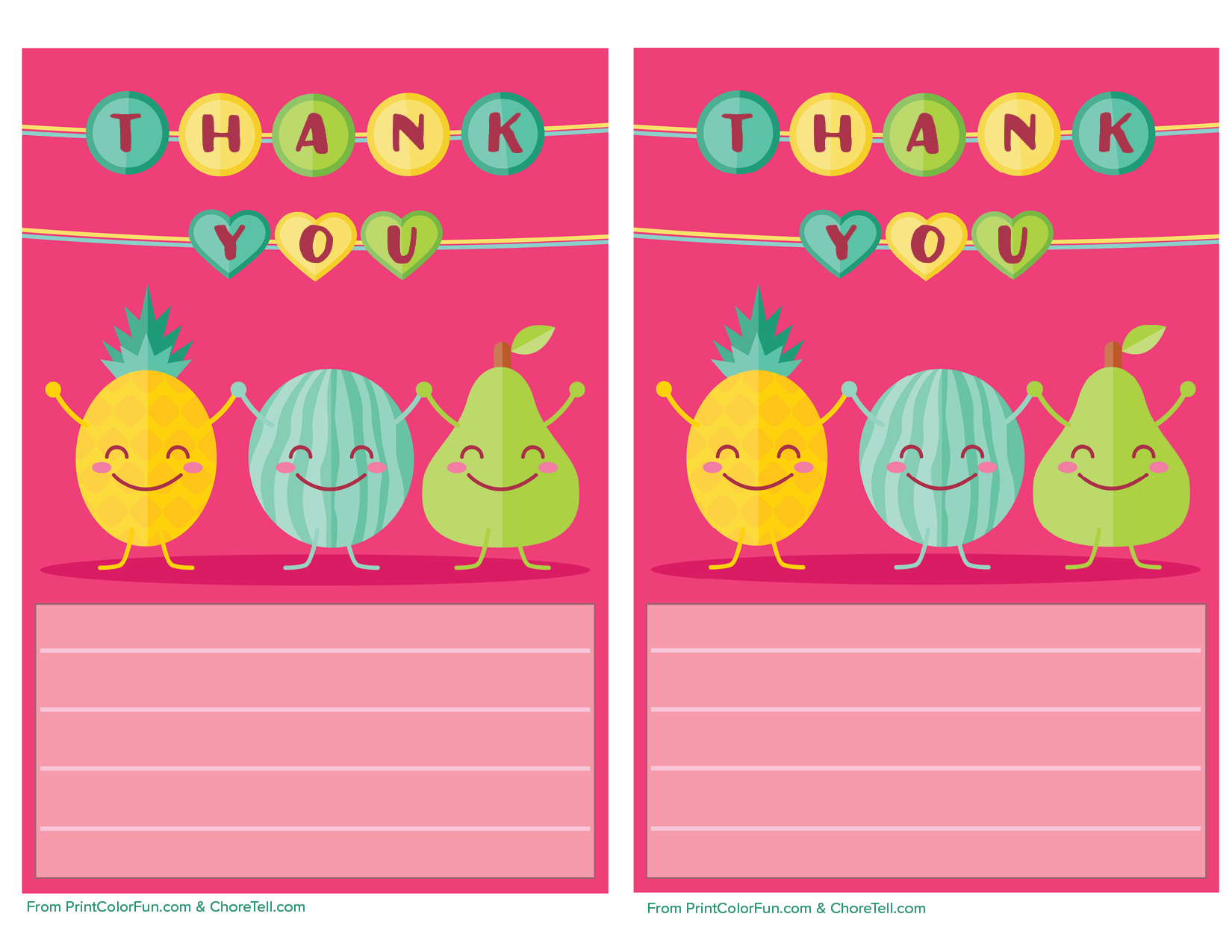 Cute Fruit Printable Thank You Note Paper For Kids - Free Printable - Free Printable Thank You Notes
