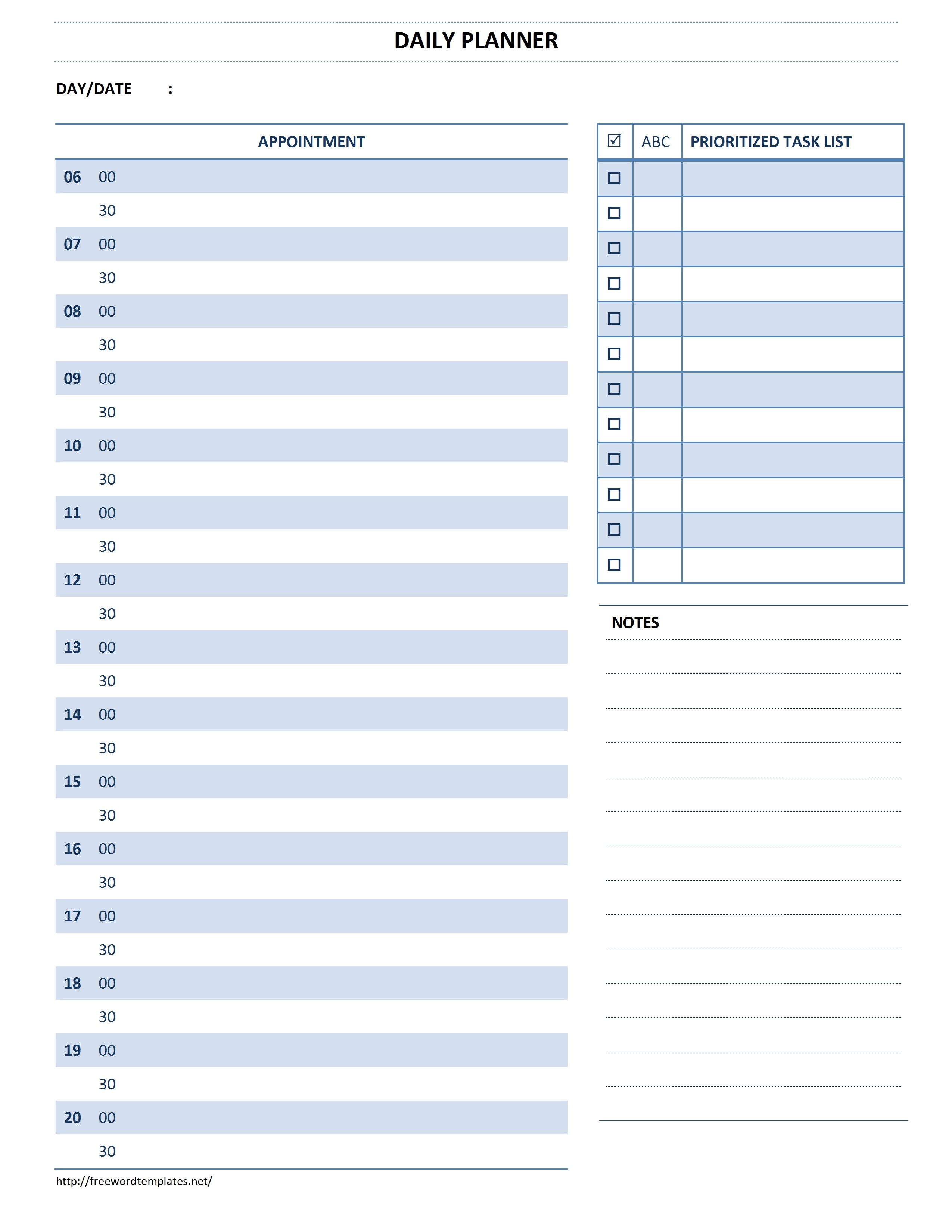 Daily Planner Template Word Free Printable Appointment Pages - Free Printable Appointment Planner
