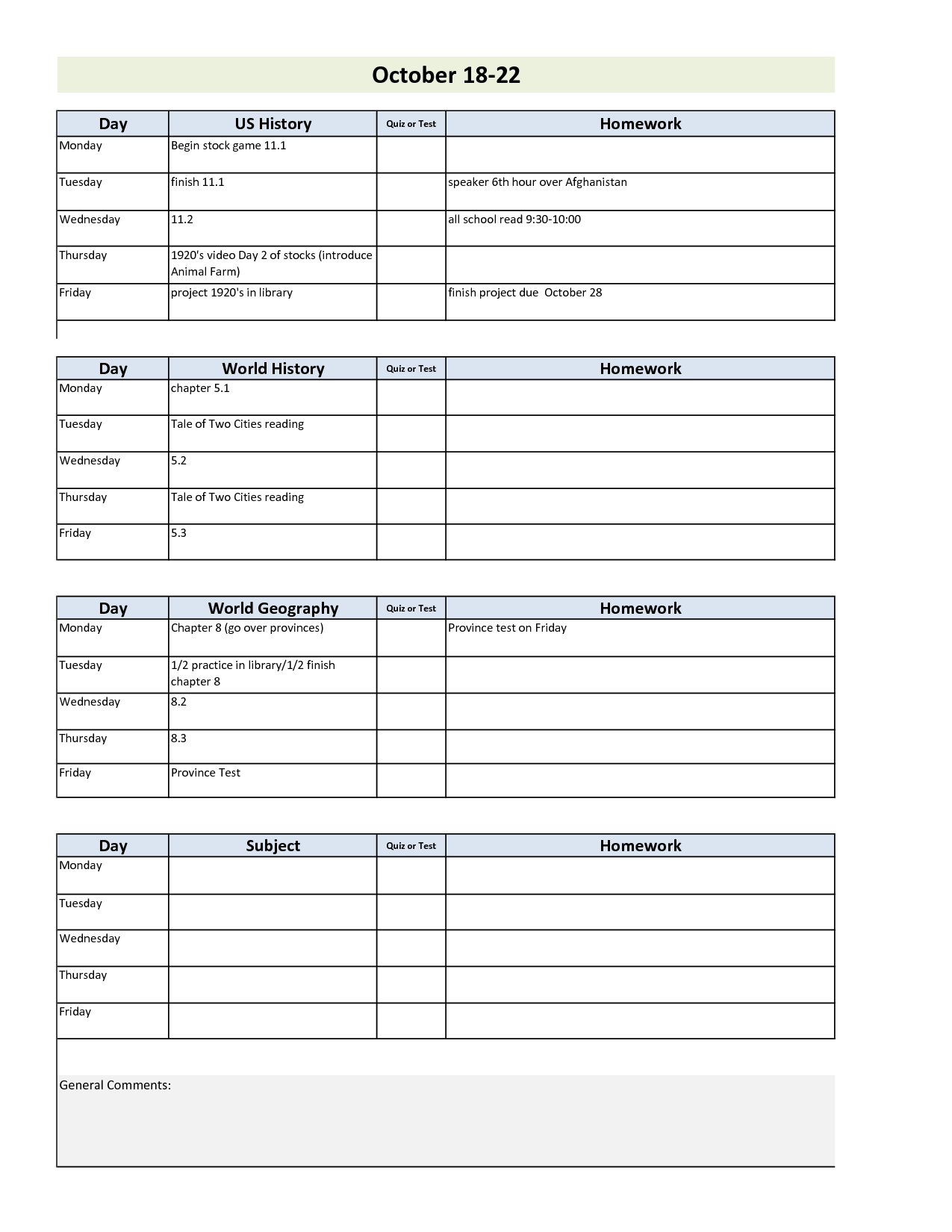 Daily Project Organizer Templates Free | Weekly Student Planner - Free Printable School Agenda Templates