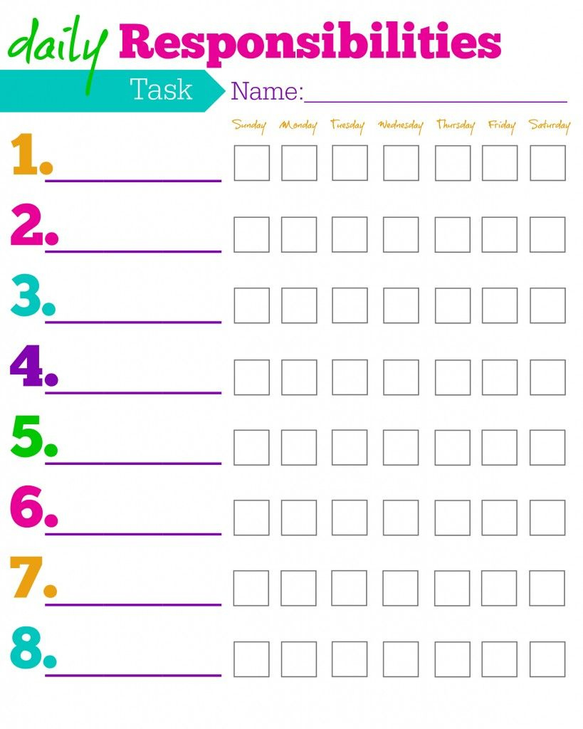 Daily Responsibilities Chart For Kids! Free Printable To Help - Free Printable Chore Charts For 7 Year Olds