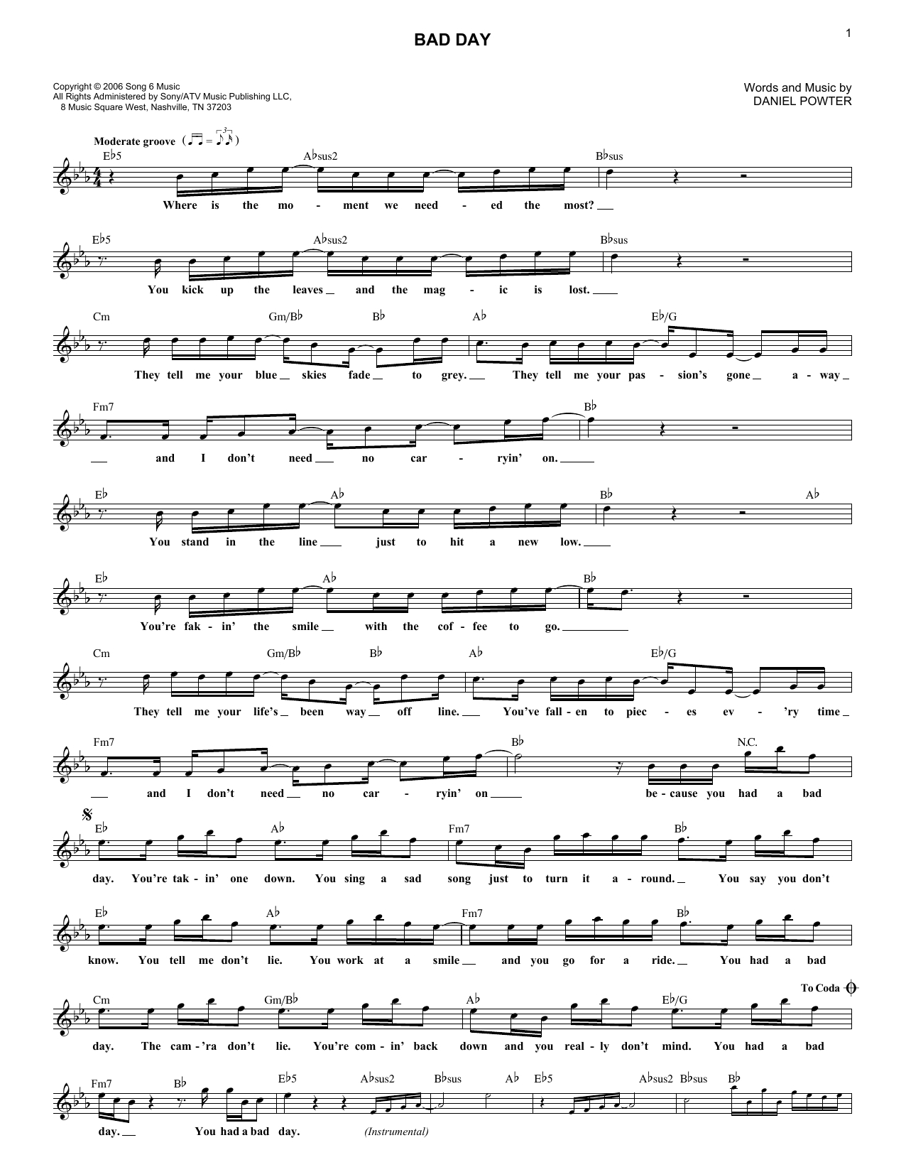 Daniel Powter &amp;quot;bad Day&amp;quot; Sheet Music Notes, Chords | Printable Rock - Bad Day Piano Sheet Music Free Printable