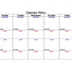 Day Care Blank Menu Forms   Free Printable Daycare Menus