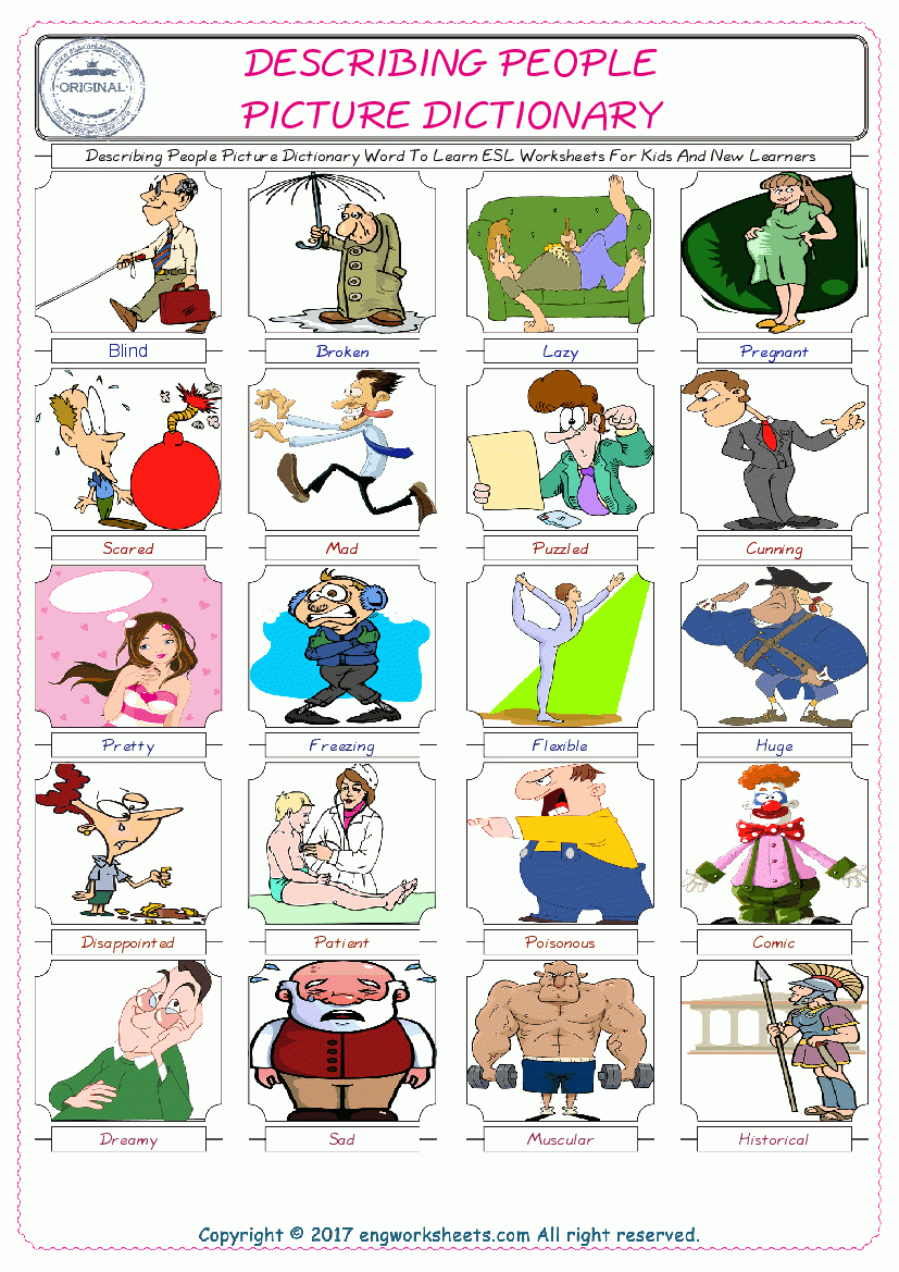 Describing People - Free Esl, Efl Worksheets Madeteachers For - Free Printable Picture Dictionary For Kids