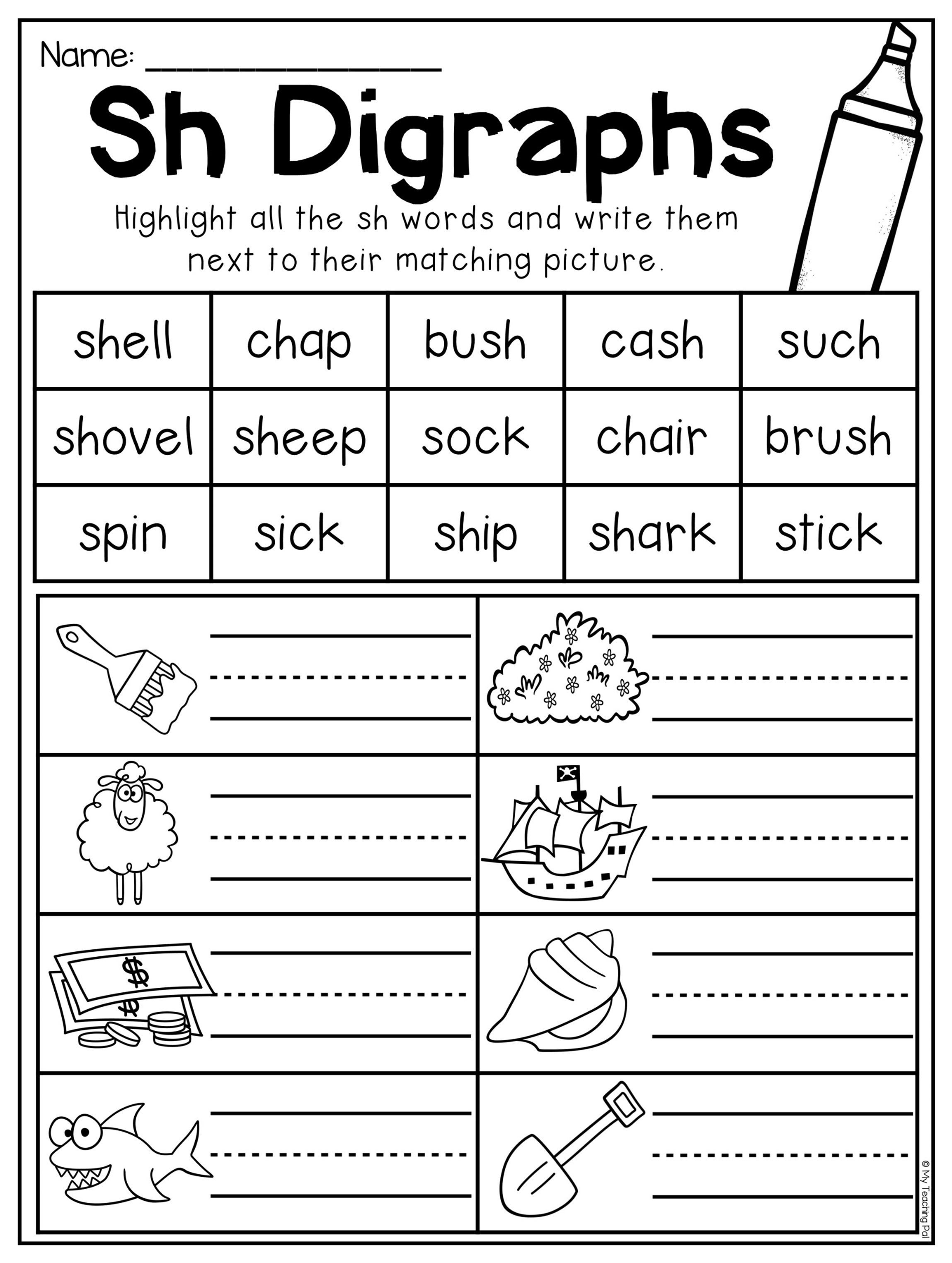 Digraph Worksheet Packet - Ch, Sh, Th, Wh, Ph | Tpt Language Arts - Free Printable Ch Digraph Worksheets