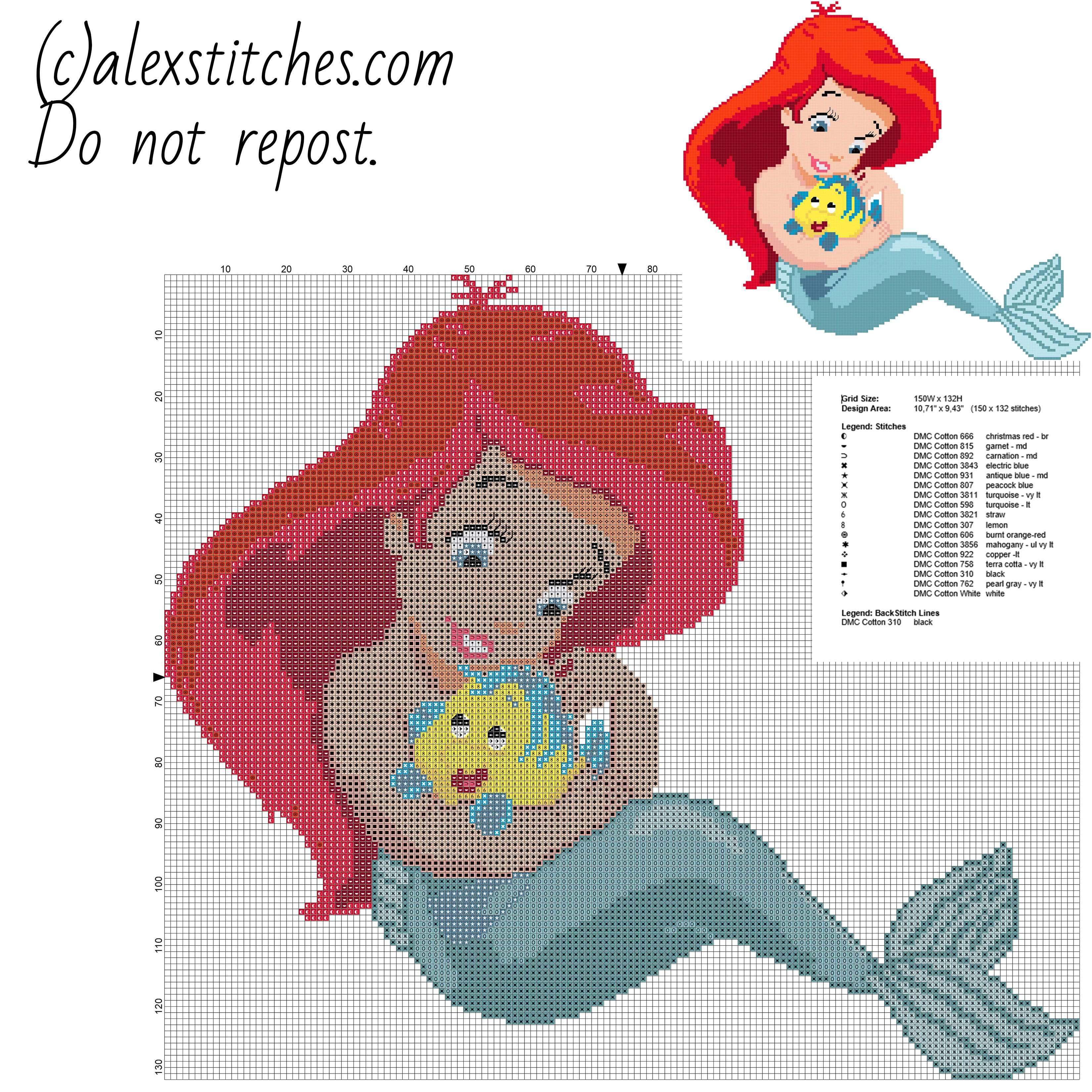 Disney Baby Princess Ariel Free Cross Stitch Pattern Download In - Baby Cross Stitch Patterns Free Printable