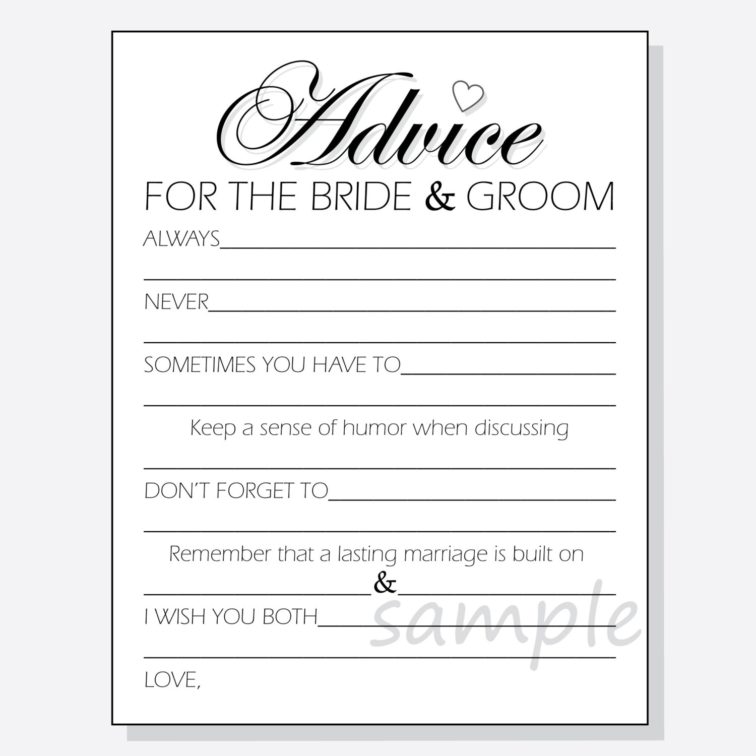 Diy Advice For The Bride &amp;amp; Groom Printable Cards For A Shower | Etsy - Free Printable Bridal Shower Advice Cards