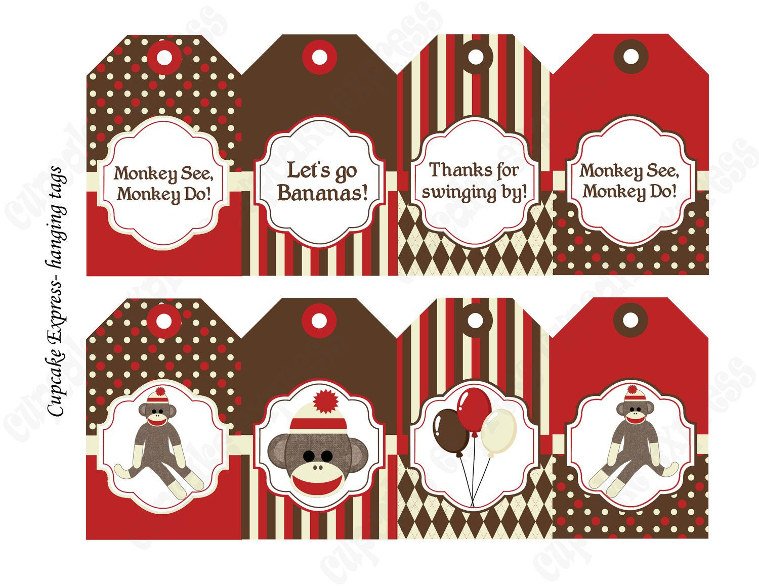 Diy Sock Monkey Red Brown Printable Party Water Bottle Labels Wraps - Free Printable Sock Monkey Pictures