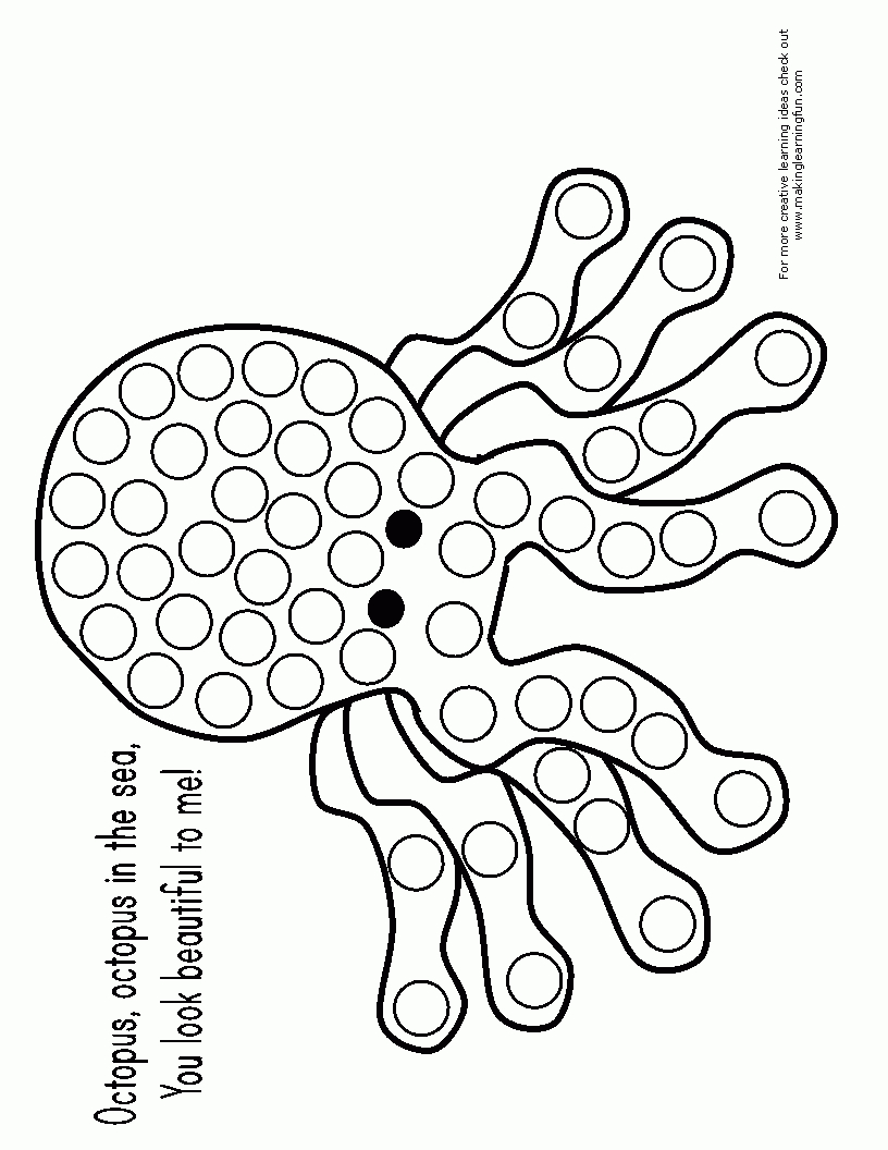Do A Do Octopus Page | Abc&amp;#039;s/animals | Octopus Coloring Page, Ocean - Do A Dot Art Pages Free Printable