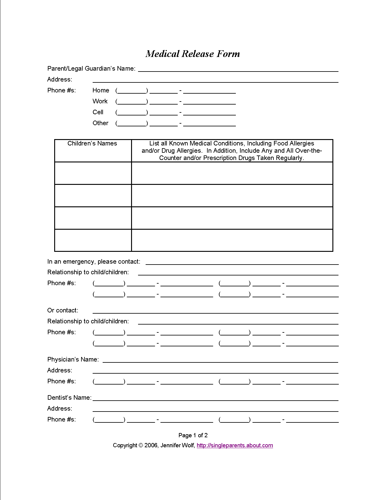 Do You Have A Medical Release Form For Your Kids? | Travel - Free Printable Medical Forms Kit