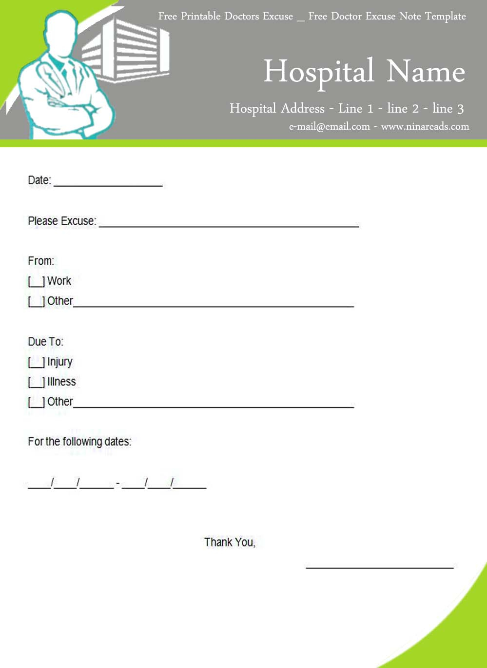 Doctor Free (1173A—1600) | Theme Pinterest Free Printable Forms - Free Printable Doctor Notes