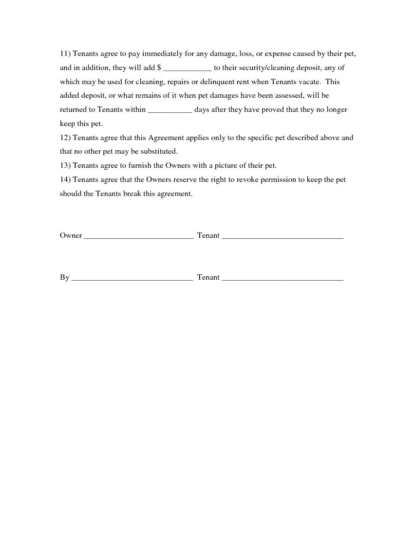 Download Free Pet Agreement Addendum To Rental Agreement - Printable - Free Printable Pet Addendum