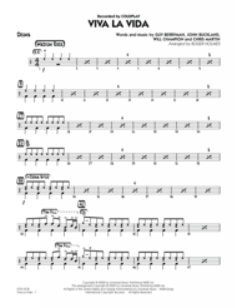 Download Viva La Vida - Drums Sheet Musiccoldplay - Sheet Music Plus - Free Printable Violin Sheet Music For Viva La Vida