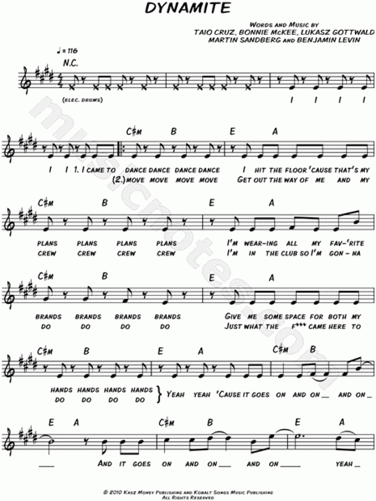 Dynamite Piano Sheet Music Free Printable | Free Printable - Dynamite Piano Sheet Music Free Printable