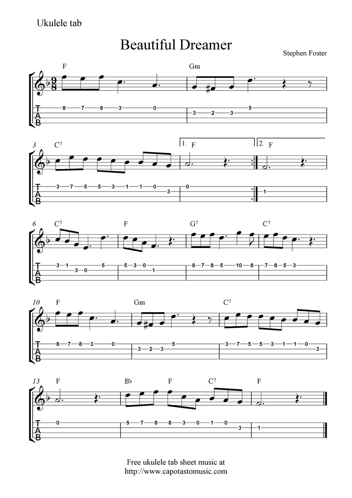 ✓&amp;quot;beautiful Dreamer&amp;quot; Ukulele Sheet Music - Free Printable | Ukulele - Free Printable Ukulele Songs