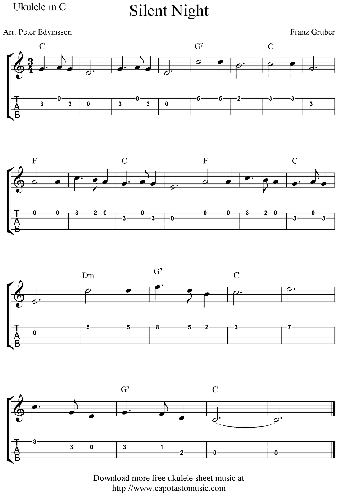 ✓&amp;quot;silent Night&amp;quot; Ukulele Sheet Music - Free Printable | Ukulele - Free Printable Ukulele Songs