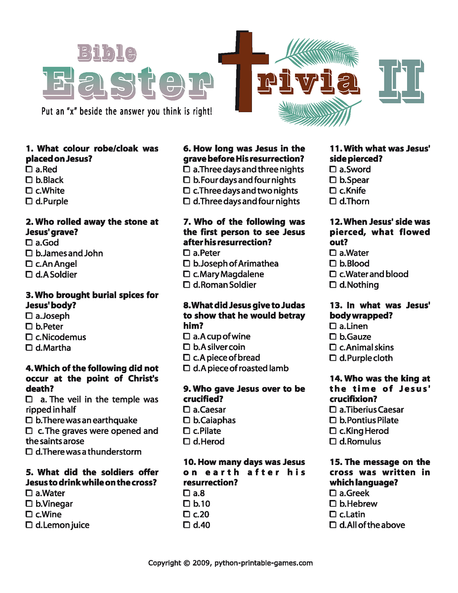 Easter Trivia Ii | Games | Easter Printables, Easter Games, Easter - Free Printable Bible Trivia For Adults