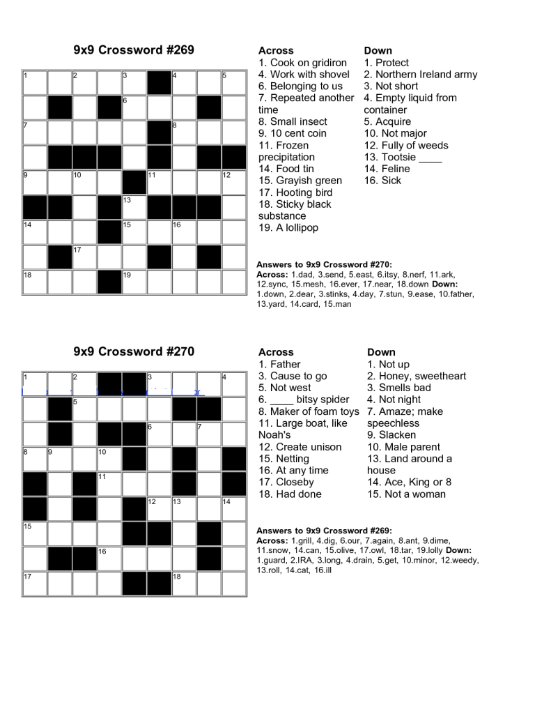 Easy Crossword Puzzles Printable With Answers - 14.12.kaartenstemp.nl • - Free Printable Themed Crossword Puzzles