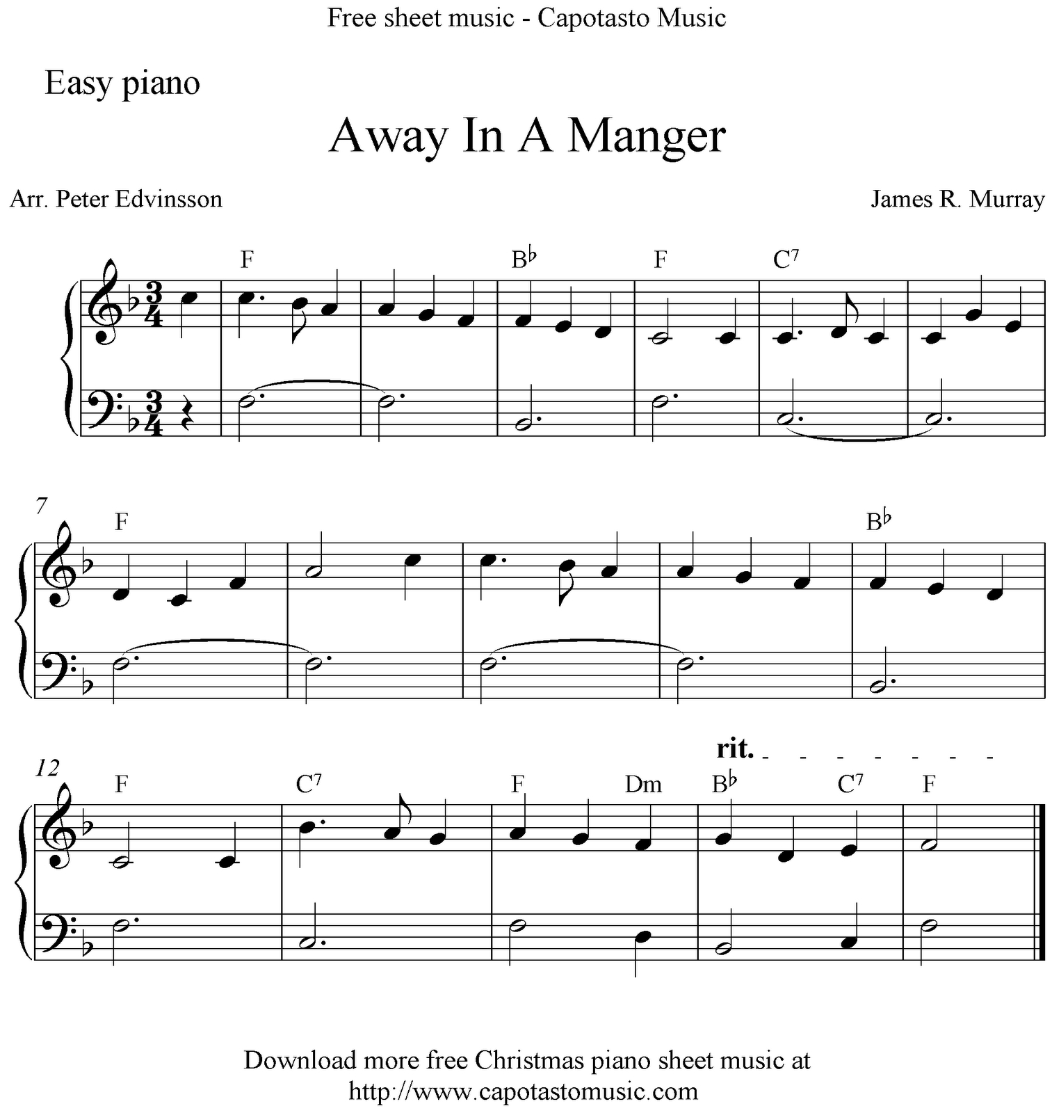 Easy Piano Arrangementpeter Edvinsson Of The Christmas Carol - Christmas Music For Piano Free Printable