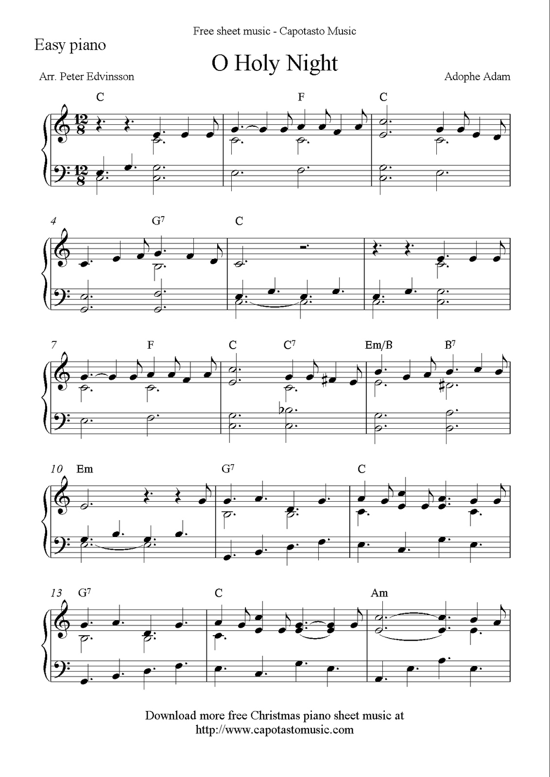 Easy Piano Solo Arrangementpeter Edvinsson Of The Christmas - Christmas Music For Piano Free Printable