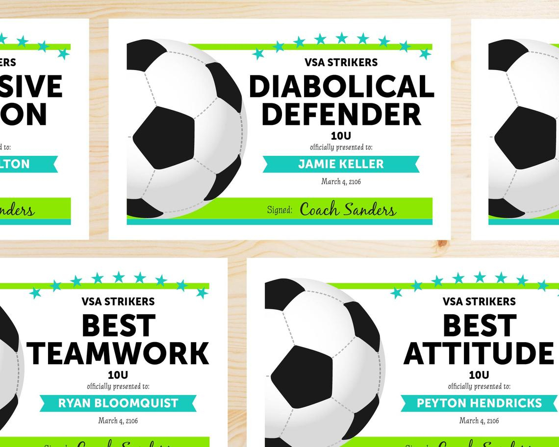 Editable Soccer Award Certificates Instant Download | Etsy - Free Soccer Award Certificates Printable