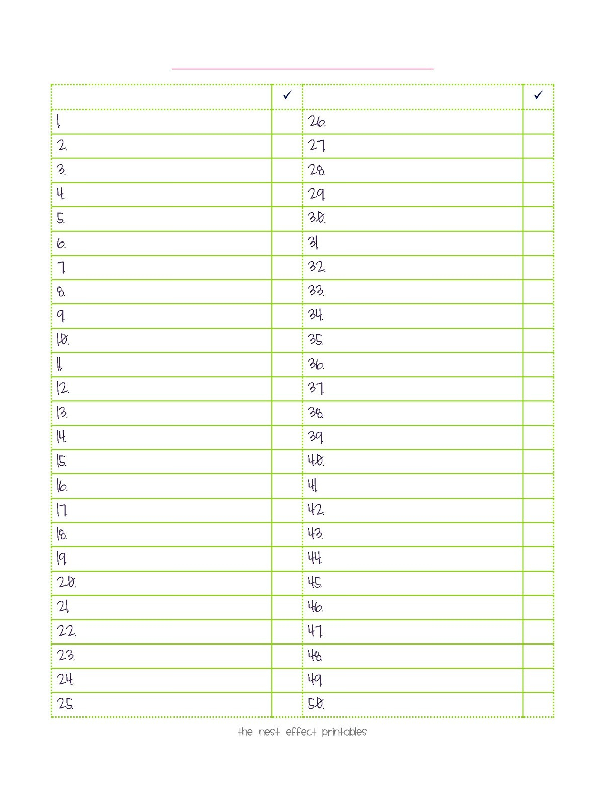 Editable Spelling List Template – Dlking - Free Printable Numbered List