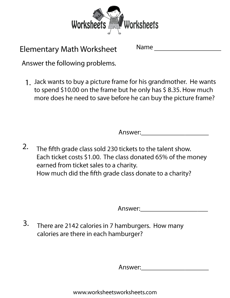 Elementary Math Word Problems Worksheet - Free Printable Educational - Free Printable Math Word Problems