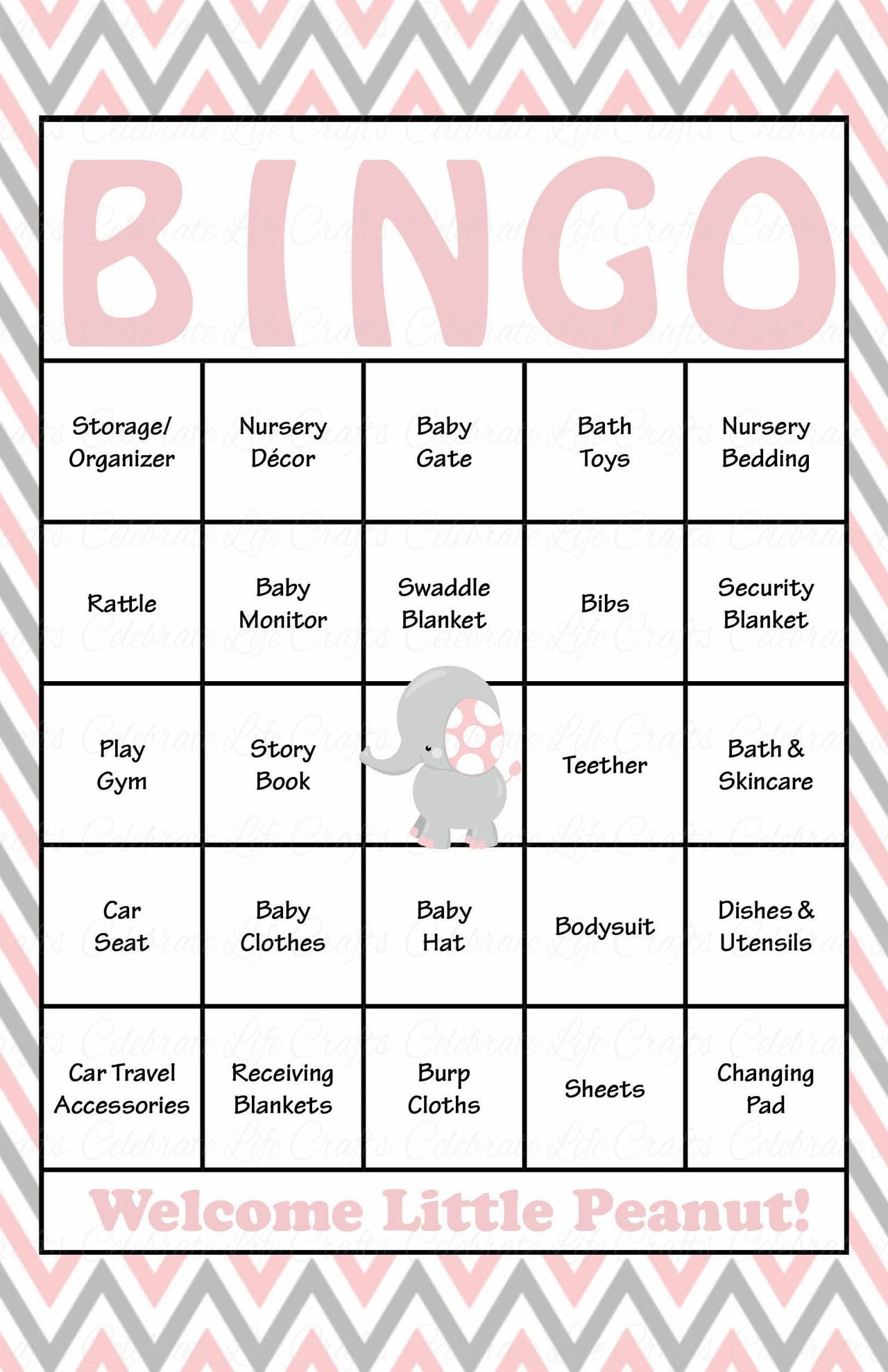 Elephant Baby Bingo Cards - Printable Download - Prefilled - Baby - 50 Free Printable Baby Bingo Cards