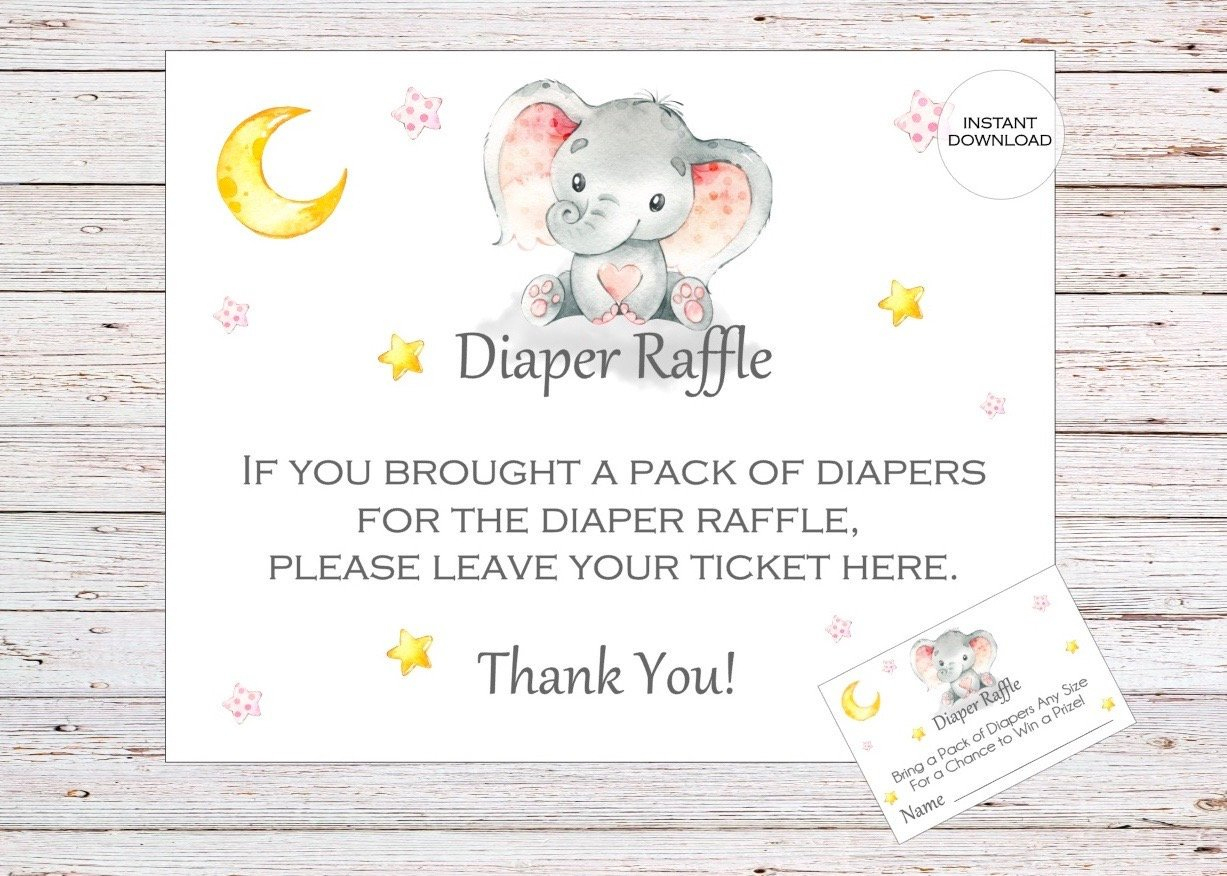 Elephant Printable Diaper Raffle Ticket Elephant Baby Shower | Etsy - Free Printable Diaper Raffle Tickets Elephant