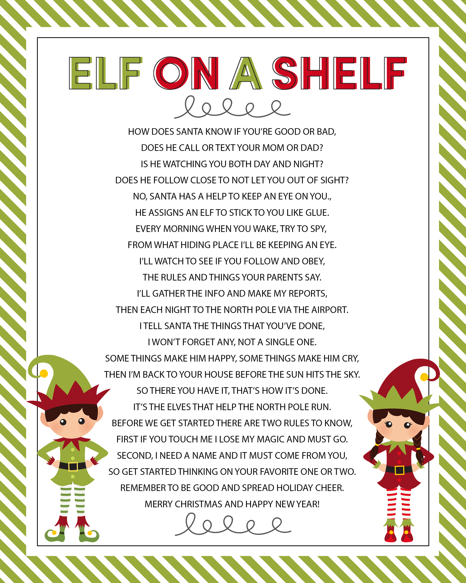 Elf On The Shelf Story - Free Printable Poem | Elf On Shelf Ideas - Free Printable Elf On The Shelf Story