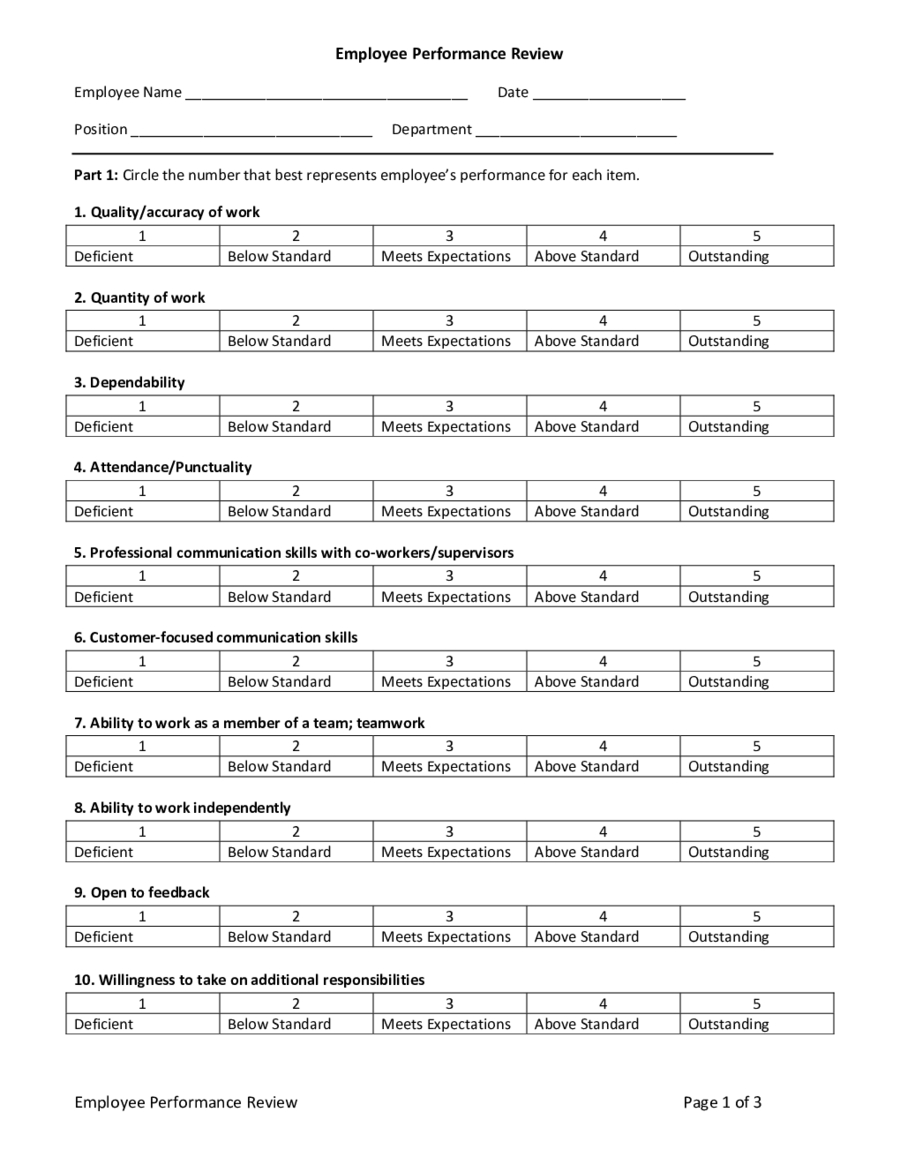 Employee Evaluation Form, Free Employee Evaluation Form Template - Free Employee Self Evaluation Forms Printable