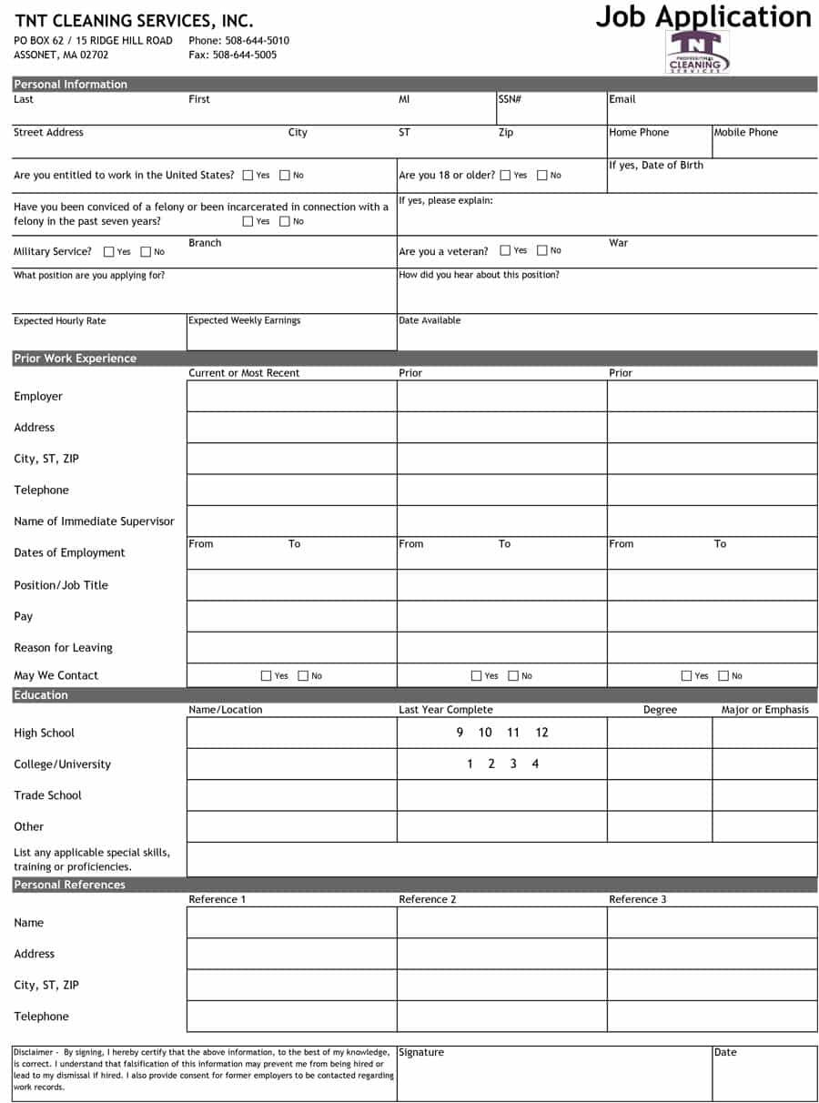 Employment Application Template - 50 Free Employment / Job - Free Printable Job Application Form