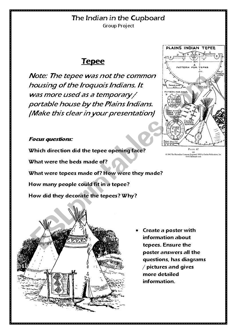 English Worksheets: The Indian In The Cupboard Project Part Two - Indian In The Cupboard Free Printable Worksheets