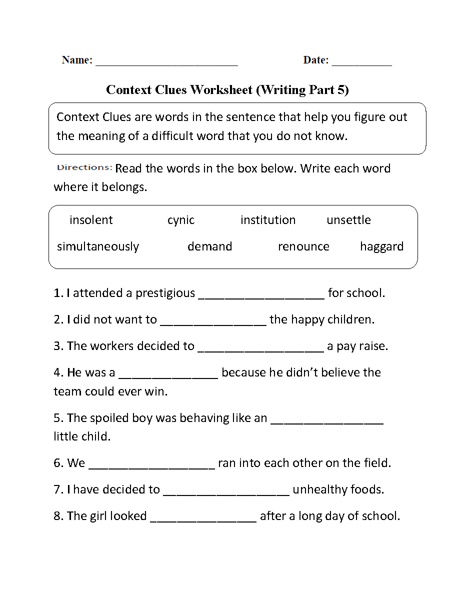 Englishlinx | Context Clues Worksheets - Free Printable 5Th Grade Context Clues Worksheets