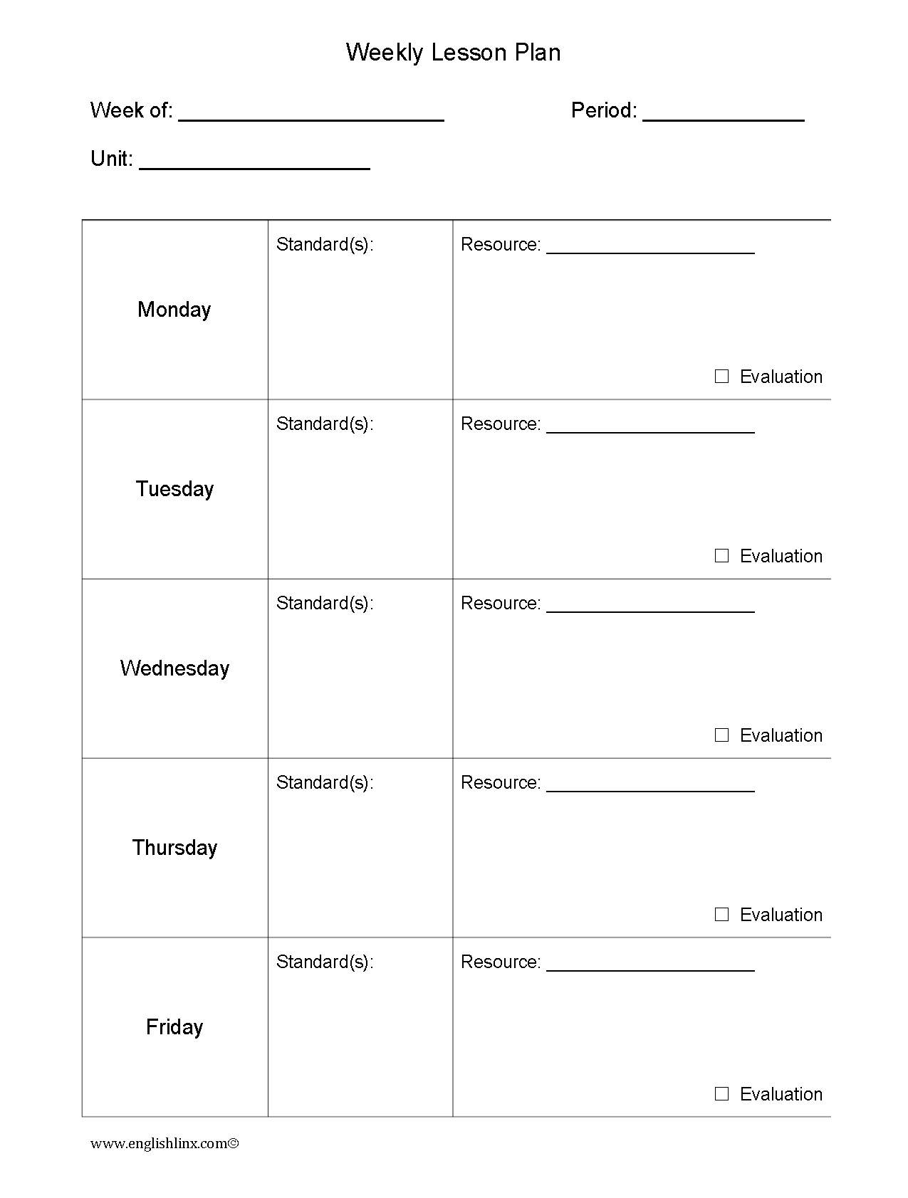 Englishlinx | Lesson Plan Template - Free Printable Blank Lesson Plan Pages