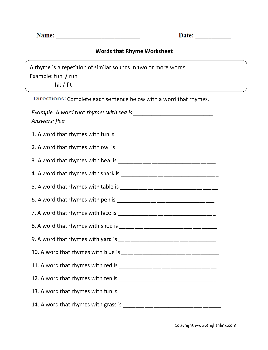 Englishlinx | Rhyming Worksheets - Free Printable Rhyming Words Worksheets