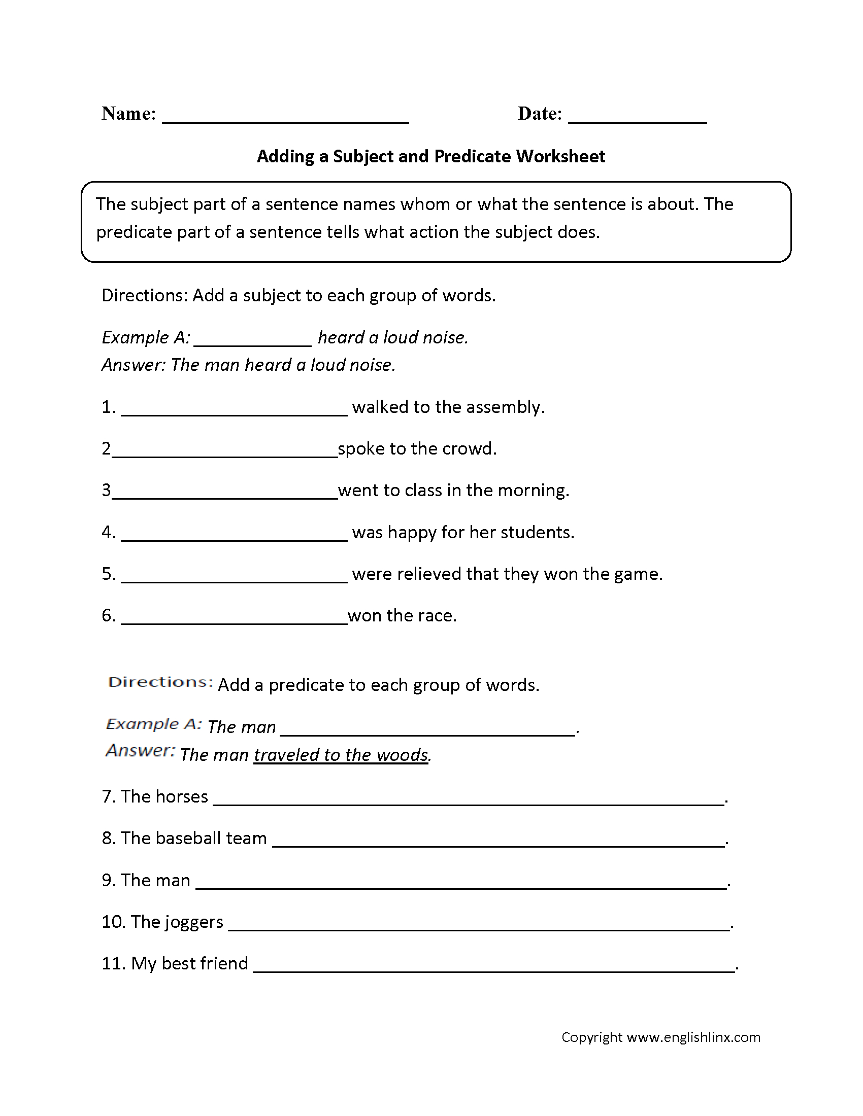 Englishlinx | Subject And Predicate Worksheets - 9Th Grade English Worksheets Free Printable